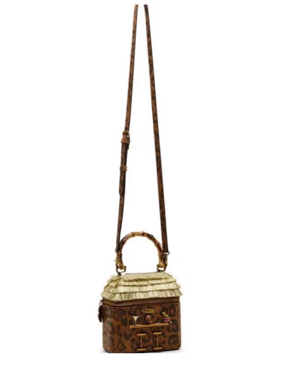 Betsey Johnson Leopard Print Tiki Bar Women's Bag with Gold Fringe - Picture 5 of 7